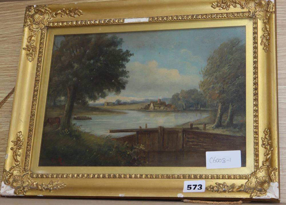GM c.1900, oil on canvas, View in Sittingbourne, Kent, initialled, 22 x 32cm